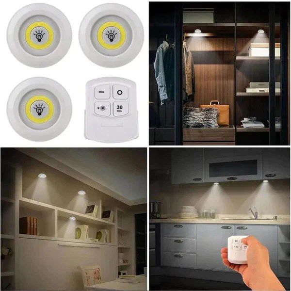 Set of 3 Wireless LED Night Lights With Remote Control – Dimmable Under Cabinet & Wardrobe Lights